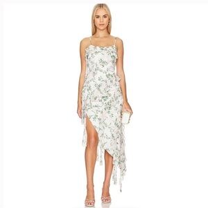 Misa Los Angeles White and Sage Asymmetrical Dress